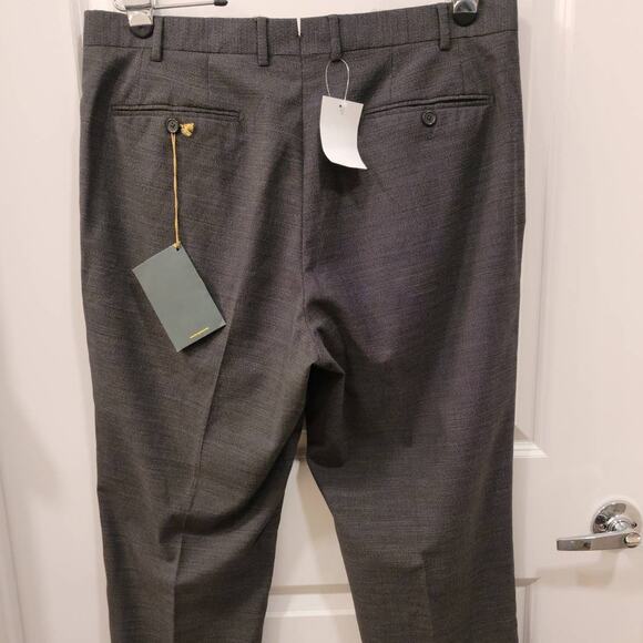 Santorelli Romeo Flat Front Micro Stripe Wool Trouser in Charcoal - Picture 6 of 8